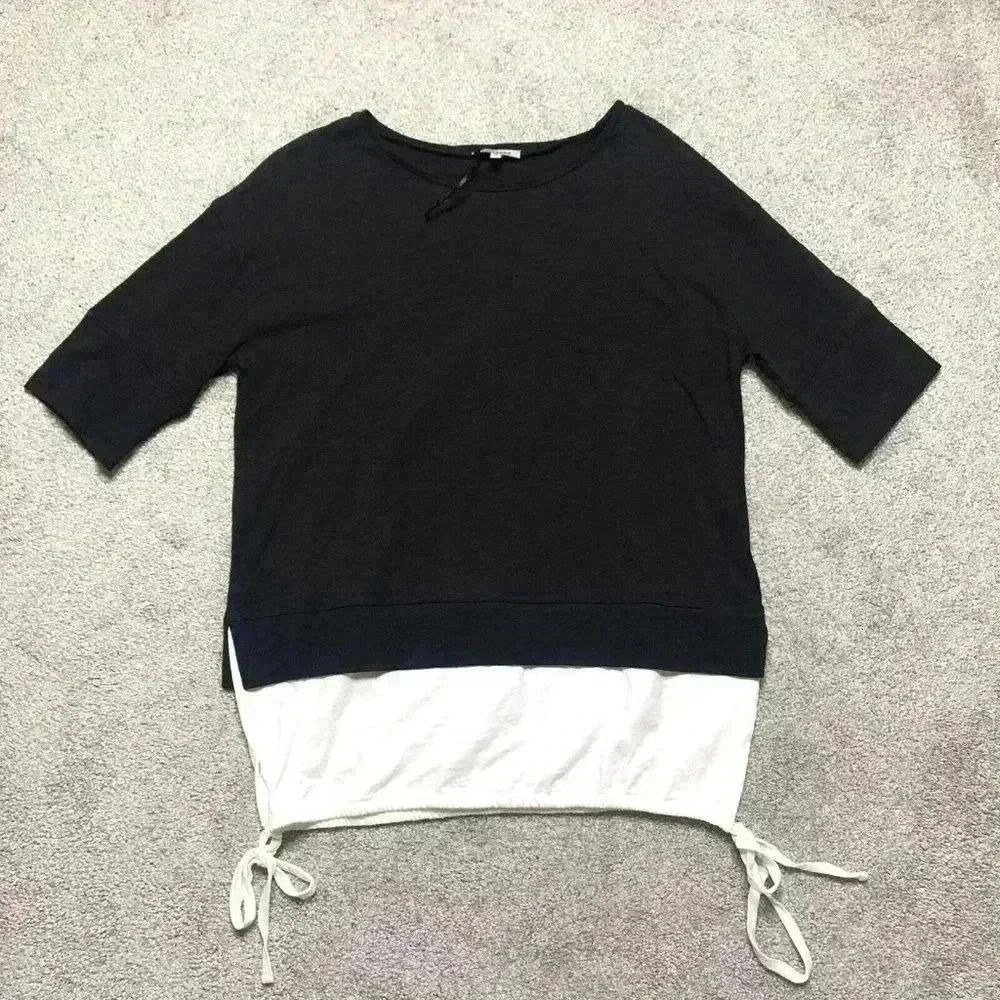 Lisa Todd Shirt Black and White Short Sleeves Cotton Drawstring Relaxed